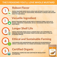 SPICY ORGANIC Yellow Mustard Seeds - 8 Oz. – Certified USDA Organic – Non-GMO - Gluten-Free - Whole Grain Mustard Seeds for a Zesty Culinary Journey - Comes in a Resealable Pack