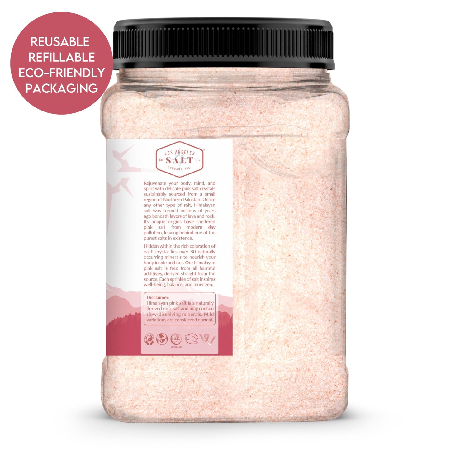 LA SALT CO Kashmir 2.5 Lbs Pink Himalayan Salt Jar, X-Fine | 100% Pure, Food Grade with 84 Trace Minerals | Kosher Certified, Vegan, Non-GMO, & Cruelty-Free