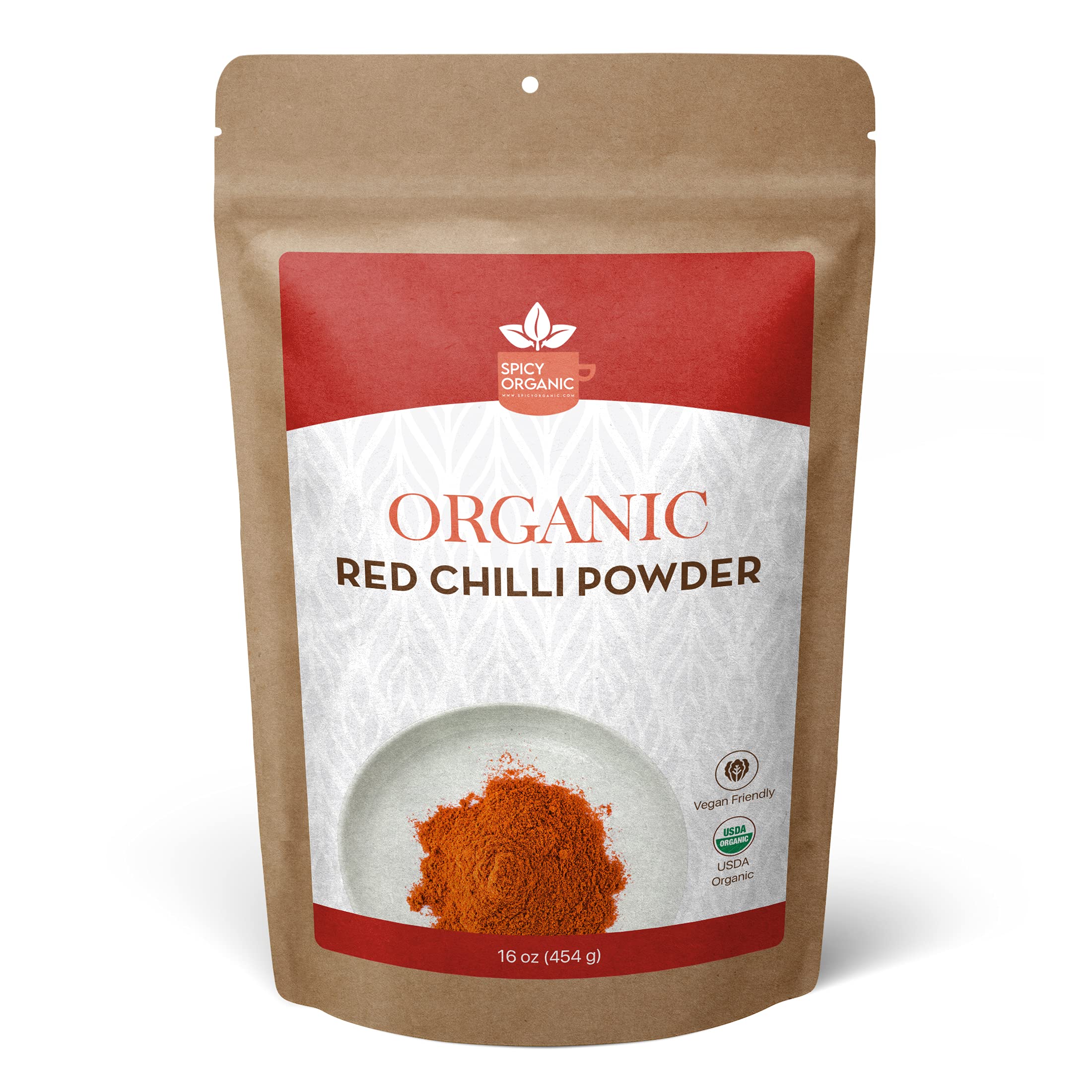 SPICY ORGANIC Red Chili Powder - USDA Certified Organic, Non-GMO - Perfect for adding a smoky, spicy flavor to soups, stews, chili, and more. No Added Preservatives and Color - 45 Servings Per Container, 16 Oz (454 Grams)