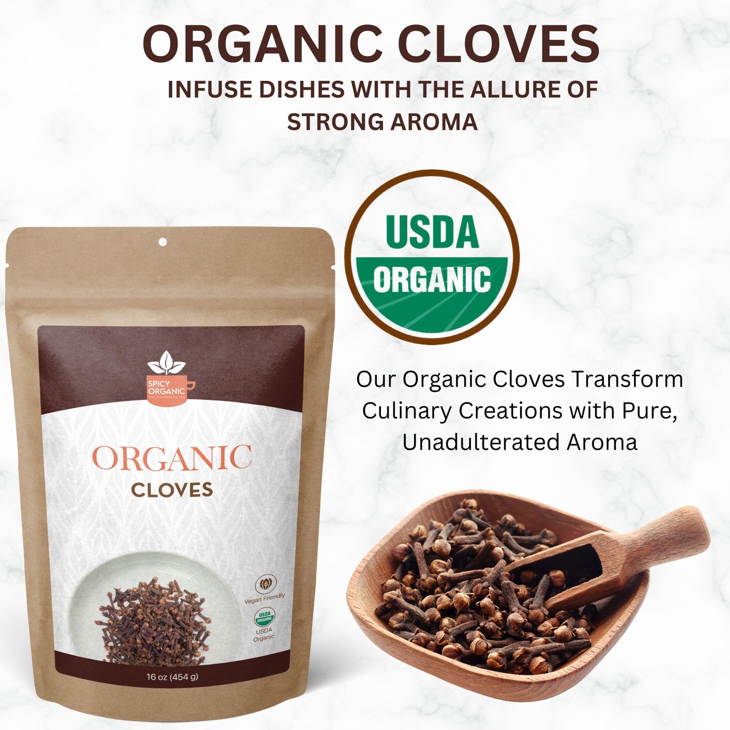 SPICY ORGANIC Cloves Whole - 100% Pure USDA Organic - Non-GMO, Keto Friendly, Non-Irradiated Fresh Clove Seed Spice - 4 OZ