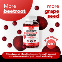 VITAMIZED Extreme Beetroot Formula & COQ10 100mg with Grape Seed Extract, for Circulation Energy & Flow, 1500mg Beet Root Gummies Extract Gluten Free 60