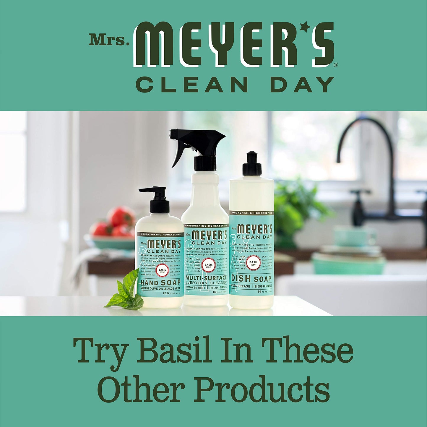 MRS. MEYER'S CLEAN DAY All-Purpose Cleaner Spray, Basil, 16 fl. oz - Pack of 3