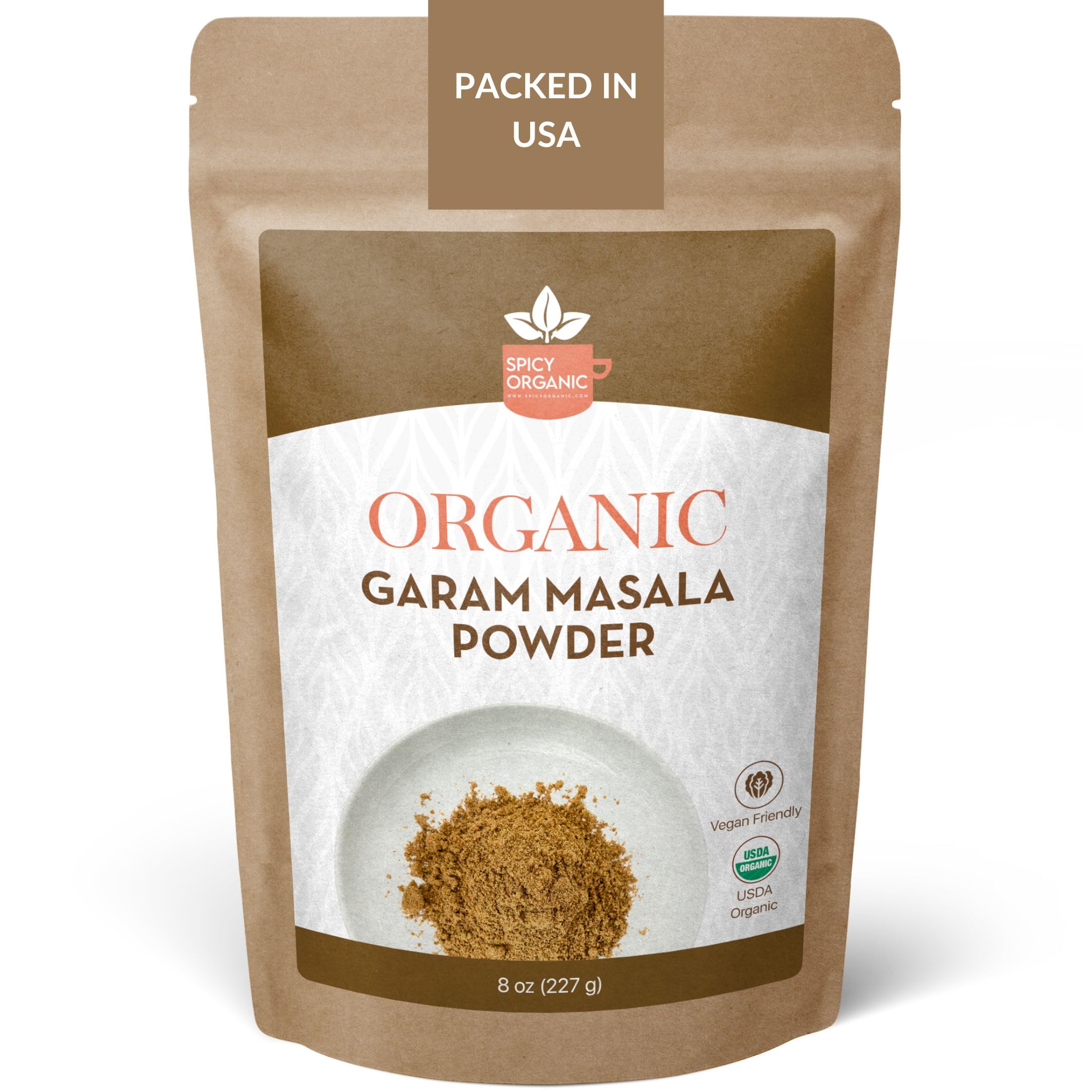 SPICY ORGANIC Garam Masala Powder 8 oz. - Traditional Indian Spice Mix for Curry, Chicken Seasoning, Marinades, Rice, Soups, Stews, Tofu, and Paneer - USDA Certified Organic, Non-GMO, Kosher