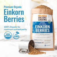 Grand Teton Ancient Grains - 100% Organic Einkorn Berries, Premium Food-Grade Farro Piccolo, For Milling into Flour, Baking, Pilafs, & Soups, 5 lbs