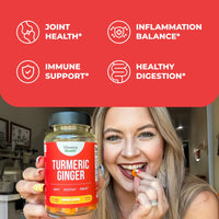 Turmeric Supplement and Ginger Root Gummies Joint Support Supplement - Turmeric Curcumin Supplement 95% Curcuminoids. Tumeric Curcumin C3 Complex for Max Absorption. 60 Mango Flavor Turmeric Gummies