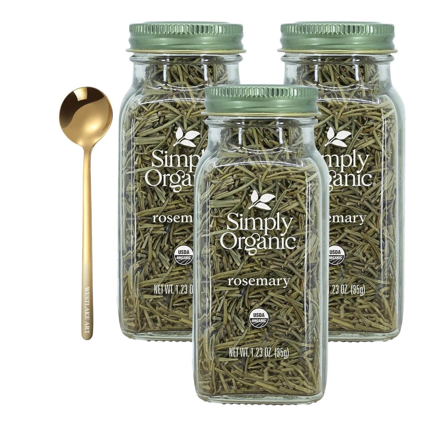 Whole Rosemary, 1.23 Oz - Organic Rosemary Herb For Robust Flavor & Aromatic Cooking | Bundled With Golden Ss Spoon, Kosher, Whole Dried Rosemary Leaves [Pack Of 3]