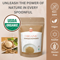 SPICY ORGANIC Ginger Root Powder – 8 oz. – Freshly Ground from Raw, Indian Ginger, Dried Spice for Baking, Beverages and Cooking - 100% Pure, USDA Certified Organic Ginger – Non-GMO & Kosher