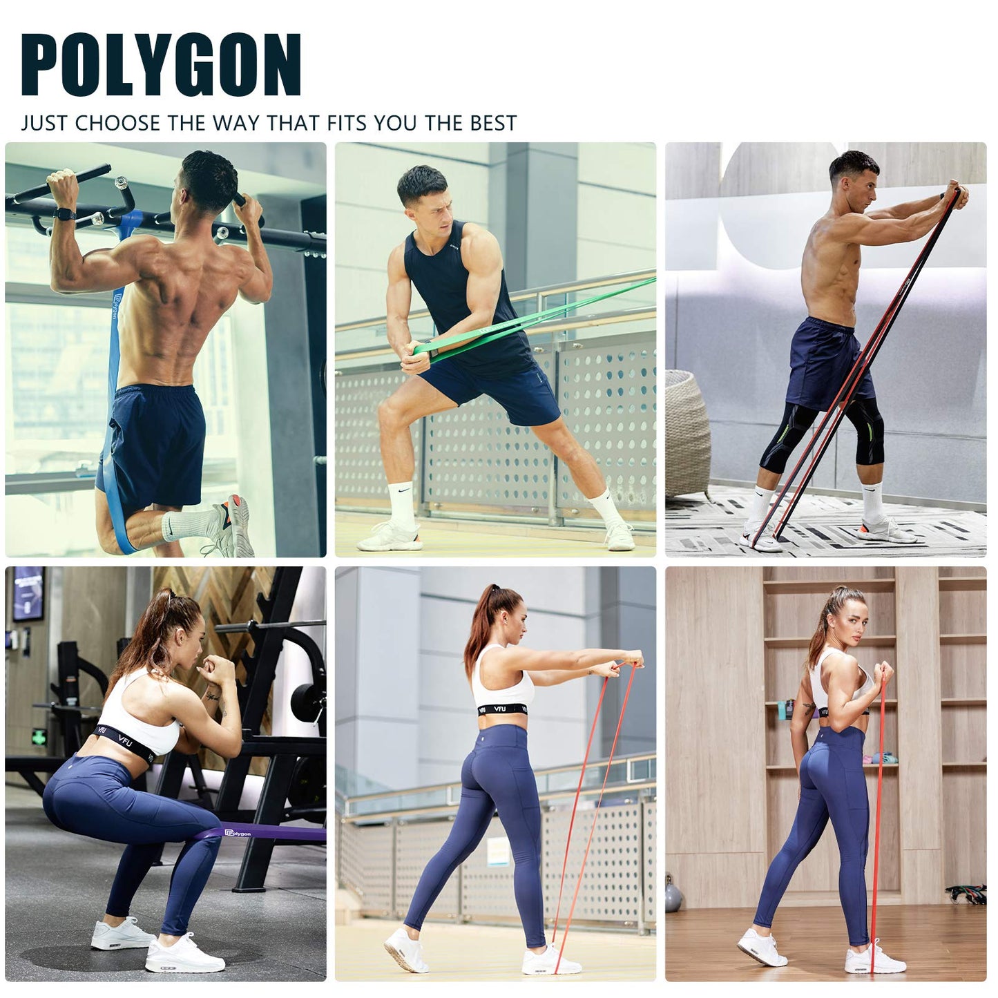 Polygon Pull Up Assist Resistance Exercise Bands, Heavy Duty Assistance Loop Mobility Band, for Body Stretching, Muscle Toning, Powerlifting, Resistance Training, Physical Therapy, Home Workouts(Set)