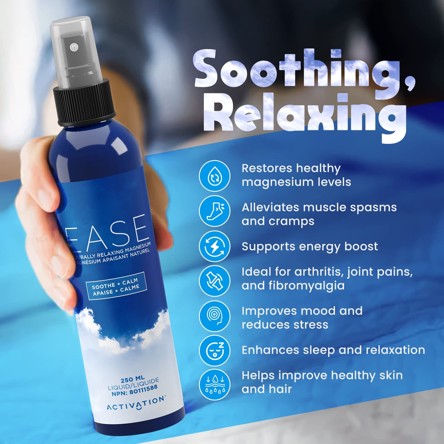 No Itch Topical Magnesium Oil Sleep Spray by Activation Products - 90 Day Supply Magnesium Spray for Restless Leg Cramps, Muscle Relief, Joint Health and Sleep Support - 8 fl oz