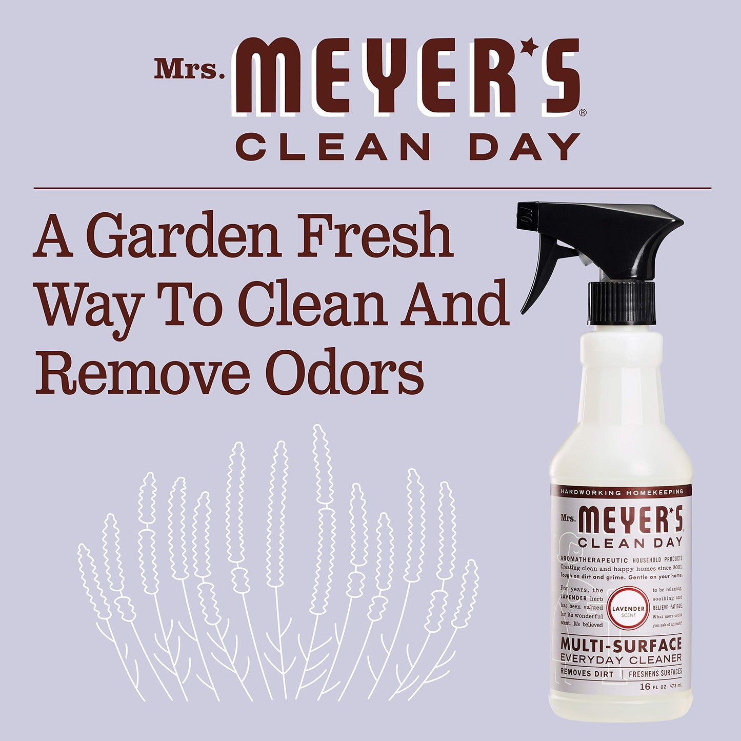 MRS. MEYER'S CLEAN DAY Multi-Surface Everyday Cleaner, Cruelty Free Formula, Lavender Scent, 16 oz- Pack of 3