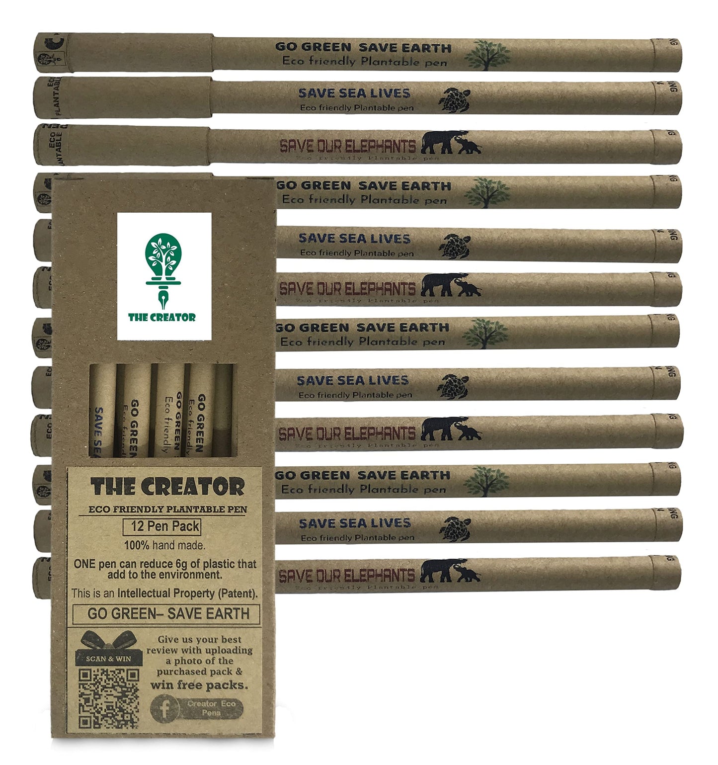 The CREATOR - PLANTABLE Pens One pen reduces 6g of plastic added to the environment Eco Friendly Go Green - Save Earth Give a gift that speaks to the Heart, Pack of (12)