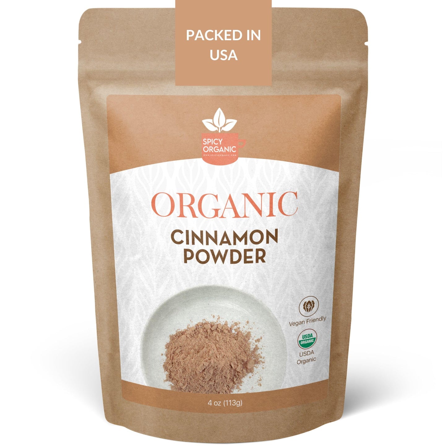 SPICY ORGANIC Ground Cinnamon Powder 4 oz. - Fresh Spice Seasoning for Tea, Coffee, Desserts, Oatmeal, Yogurt, Smoothies, and Trail Mix - USDA Organic Certified and Non-GMO