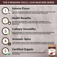 SPICY ORGANIC Indian Black Mustard Seeds - 8 oz - Whole, Pure, and Natural Dried Mustard Seed for Cooking and Seasoning - USDA Certified Organic, Kosher, Gluten-Free, and Non-GMO