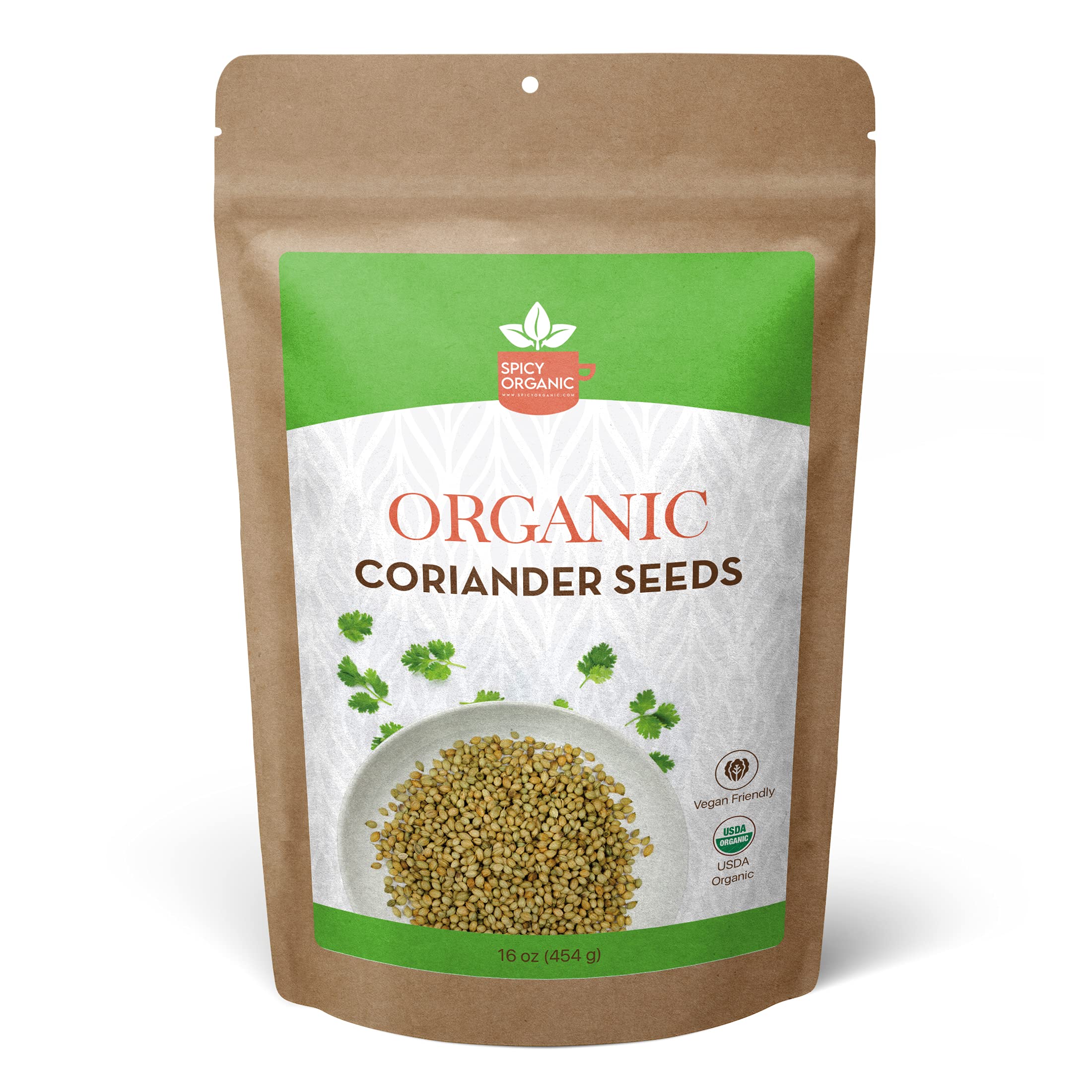 SPICY ORGANIC Whole Coriander Seeds - 16 OZ - Ideal for Cooking, Grinding into Powder & Planting - Aromatic Coriander Seed Spice - USDA Organic Certified - Non- GMO – Gluten Free