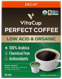 VitaCup Organic Perfect Dark Roast Decaf Coffee Pod for Pure & Clean Energy, Antioxidants, Low Acid, Guatemala Single Origin in Recyclable Single Serve Pod compatible w/Keurig K-Cup Brewers,16CT