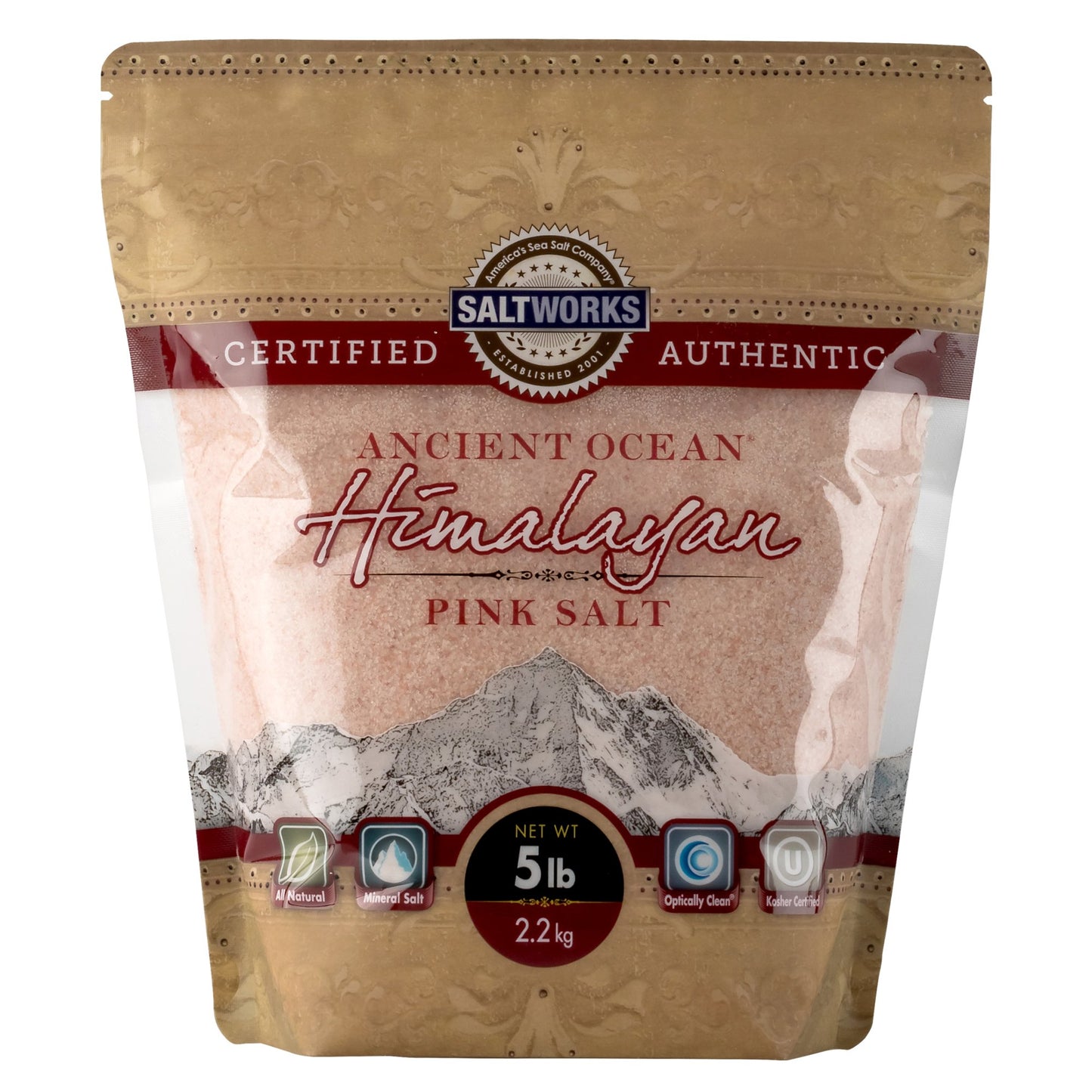 SaltWorks Ancient Ocean Himalayan Pink Salt, Fine Grain, 5 Pound Bag