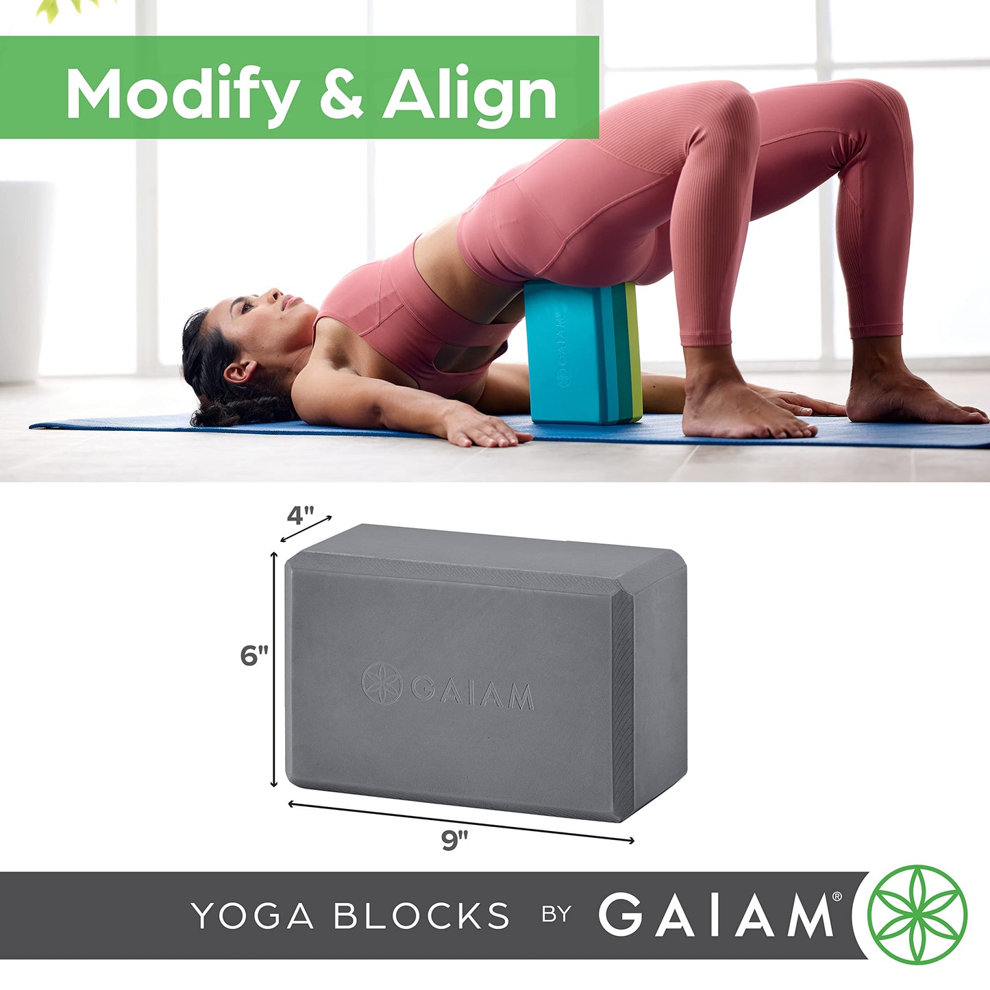 Gaiam Yoga Block - Supportive Latex-Free Eva Foam - Soft Non-Slip Surface with Beveled Edges for Yoga, Pilates, Meditation - Yoga Accessories for Stability, Balance, Deepen Stretches (Deep Purple)