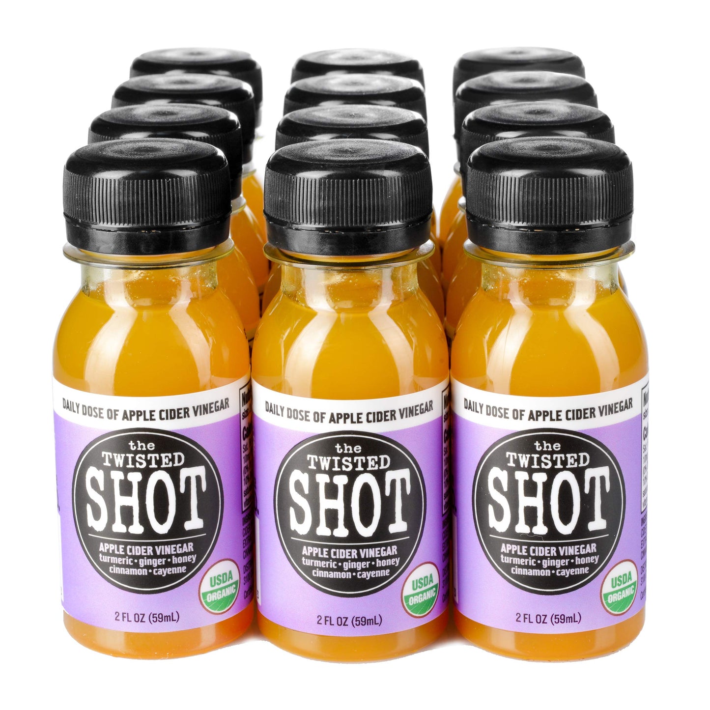 The Twisted Shot | Apple Cider Vinegar Shots with Turmeric, Ginger, Cinnamon, Honey & Cayenne | Wellness Drink | 100% USDA Certified Organic | Gut Health |Liquid, 12-Pack of 2oz Shots