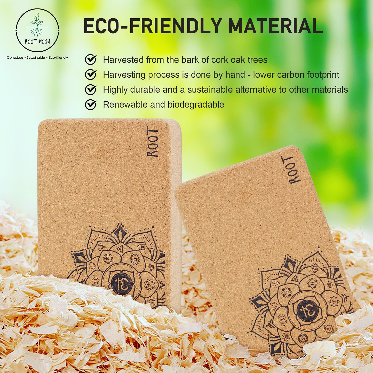 Ultimate Eco-Friendly Yoga Blocks | Pack of 2 | Cork Blocks - Non-Slip, Lightweight, and Moisture-Proof | Better Support, Balance & Comfort