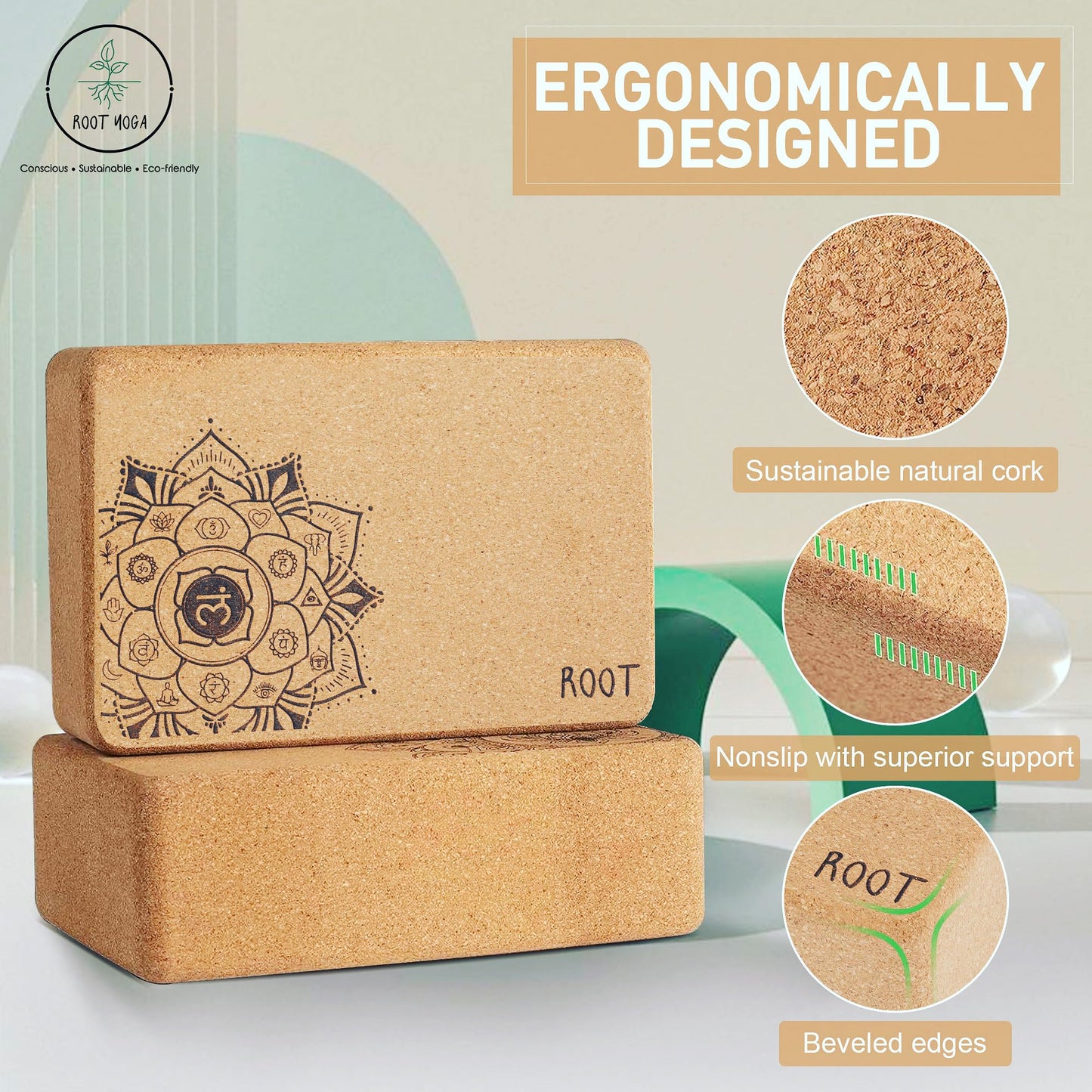 Ultimate Eco-Friendly Yoga Blocks | Pack of 2 | Cork Blocks - Non-Slip, Lightweight, and Moisture-Proof | Better Support, Balance & Comfort