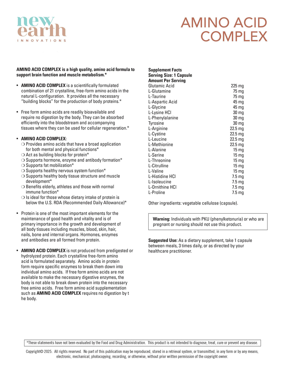 Complete Amino Acid Complex - New Earth Innovations Supplements | N E W ...