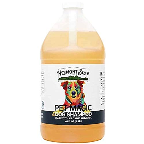 VERMONT SOAP Organics Pet Shampoo - Infused with Organic & Natural Olive Oil, Coconut & Aloe Vera Dog Shampoo for Sensitive Skin - USDA Certified Grooming Pet Shampoo (64oz)