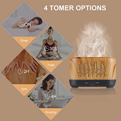 NEWYID Essential Oil Diffusers, 240ml Ultrasonic Flame Oil Diffuser, 3 Mist Mode 4 Timer Up to 12H of Continuous Aroma Waterless Auto-Off Diffusers for Essential Oil Large Room