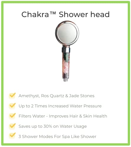 MineralStream Chakra Showerhead with Natural Gemstones, Therapeutic Crystals, Purification of Water Mineralization, Balance PH and Healing Force Mineral Stones Water Filtration