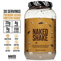 Naked Shake - Chocolate Peanut Butter Protein Powder - Vegan Protein Powder from US & Canadian Farms with MCT Oil, Gluten-Free, Soy-Free, No GMOs or Artificial Sweeteners - 30 Servings