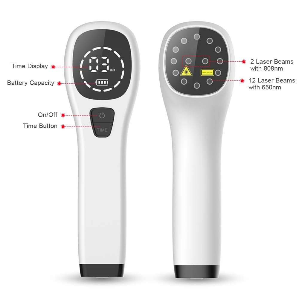 Cold Laser Human/Vet Device with LED Display Targets Joint and Muscles Directly for Pain ReliefInfrared Light(2x808nm +12X650nm)