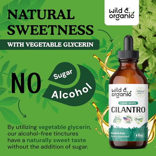 Organic Cilantro Supplements - Cilantro Leaf Tincture for Detox - Cilantro Liquid Extract for Body Cleanse - Vegan, Alcohol Free Drops - 4 fl oz