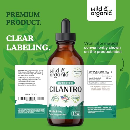 Organic Cilantro Supplements - Cilantro Leaf Tincture for Detox - Cilantro Liquid Extract for Body Cleanse - Vegan, Alcohol Free Drops - 4 fl oz