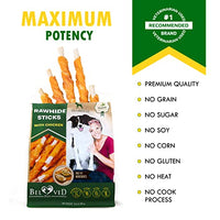 Dog Rawhide Sticks Wrapped with Chicken & Pet Natural Chew Treats - Grain Free Organic Meat & Human Grade Dried Snacks in Bulk - Best Twists for Training Small & Large Dogs - Made for USA (Sticks)