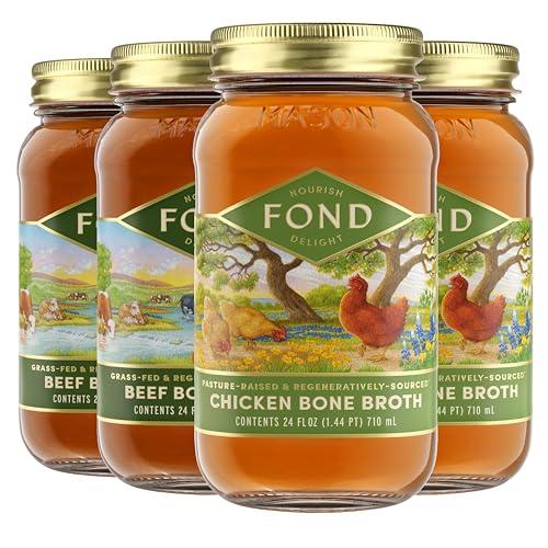 FOND Grassfed Regenerative Beef Bone Broth and Pasture-Raised Chicken Bone Broth 4-Pack