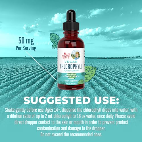 MaryRuth Organics Chlorophyll Liquid Drops, Clean Label Project Certified, Vegan, Non-Diluted Liquid Chlorophyll| Mulberry Derived Supplement for Ages 14+, Non-GMO, Delicious Minty Flavor, 2 Fl Oz