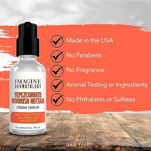 Tepezcohuite Nourish Nectar Concentrated Hyaluronic Acid Shea Butter Cream Serum Moisturizer Mimosa Tenuiflora Bark Extract Used by Mayan Healers Unscented Paraben Free Made in USA 2 fl oz/ 59.4 ml