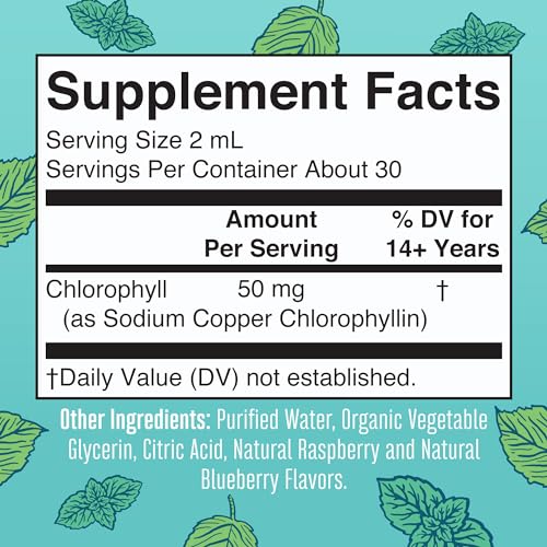 MaryRuth Organics Chlorophyll Liquid Drops, Clean Label Project Certified, Vegan, Non-Diluted Liquid Chlorophyll| Mulberry Derived Supplement for Ages 14+, Non-GMO, Delicious Minty Flavor, 2 Fl Oz