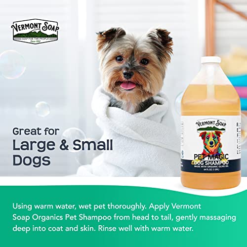 VERMONT SOAP Organics Pet Shampoo - Infused with Organic & Natural Olive Oil, Coconut & Aloe Vera Dog Shampoo for Sensitive Skin - USDA Certified Grooming Pet Shampoo (64oz)