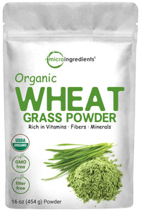 Micro Ingredients Sustainably US Grown, Organic Wheat Grass Powder (100% Whole-Leaf), 16 Ounce, Rich in Immune Vitamins, Fibers and Minerals, Support Digestion Function, Vegan Friendly