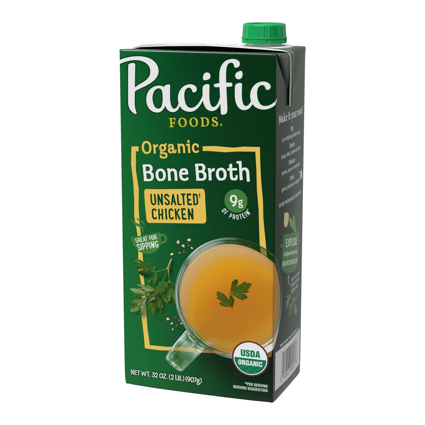 Pacific Foods Organic Unsalted Chicken Bone Broth, 32 oz Carton (Pack of 12)