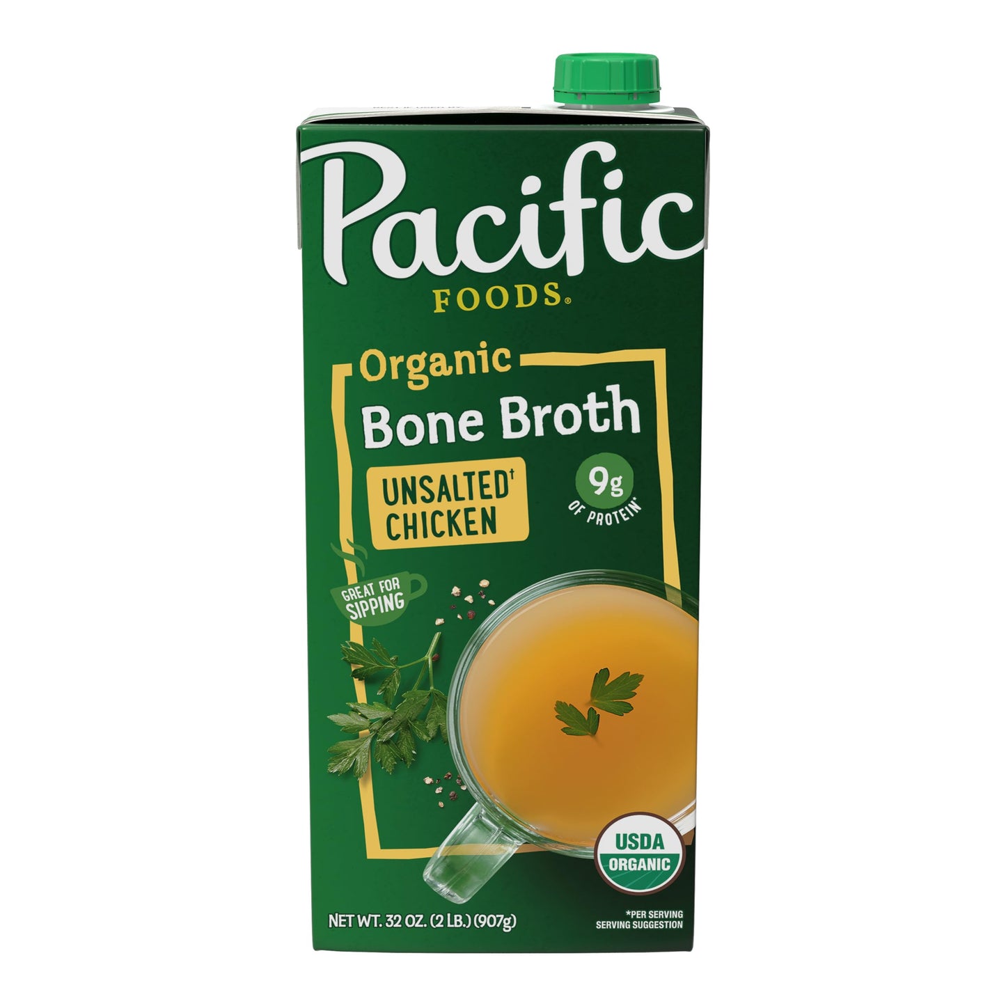 Pacific Foods Organic Unsalted Chicken Bone Broth, 32 oz Carton (Pack of 12)