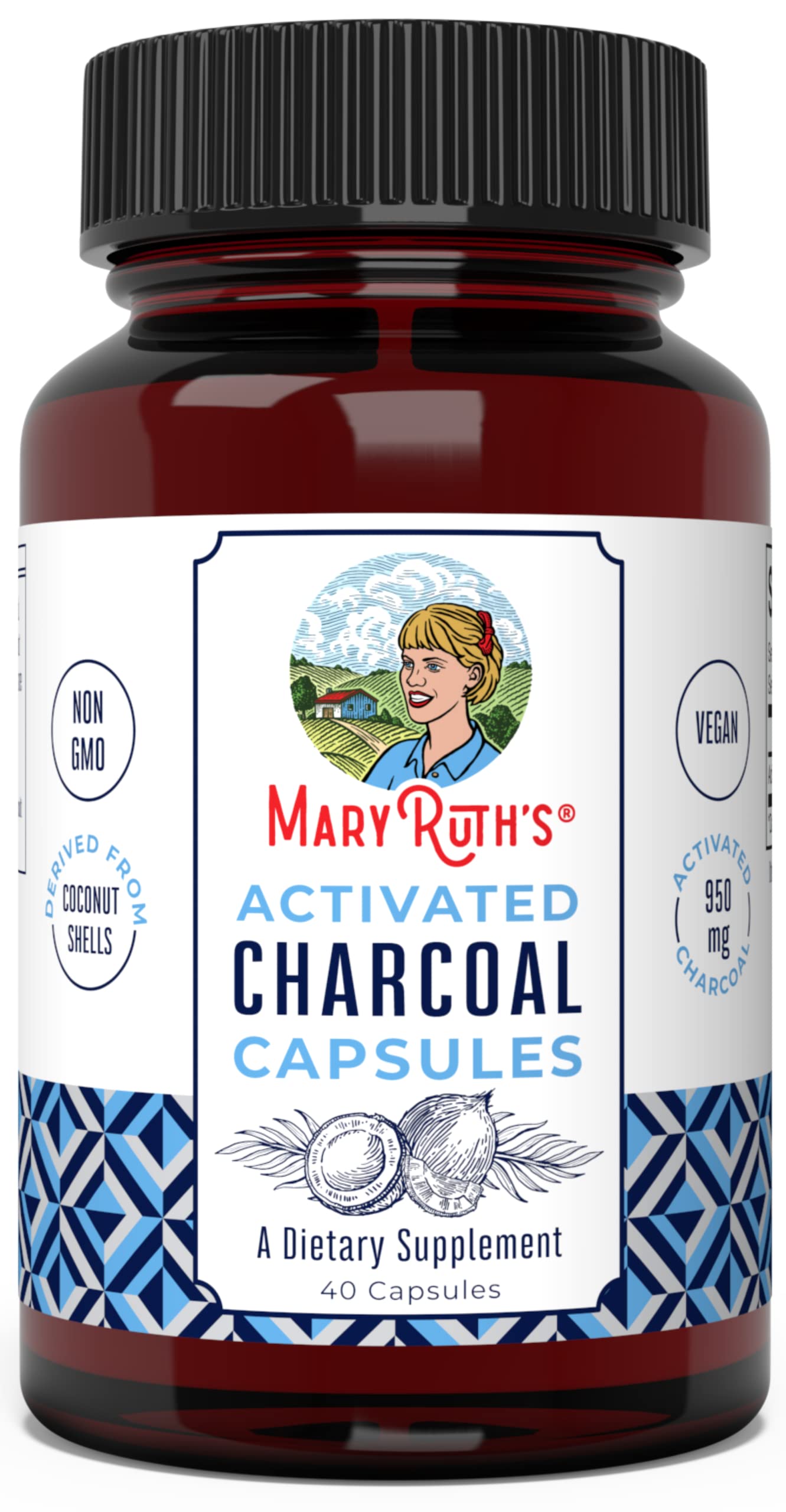 MaryRuth Organics Activated Charcoal Capsules | Supplement for Natural Detoxification | Alleviates Gas | Derived from Coconut Shells | Vegan | Non-GMO | Gluten Free | 40 Count