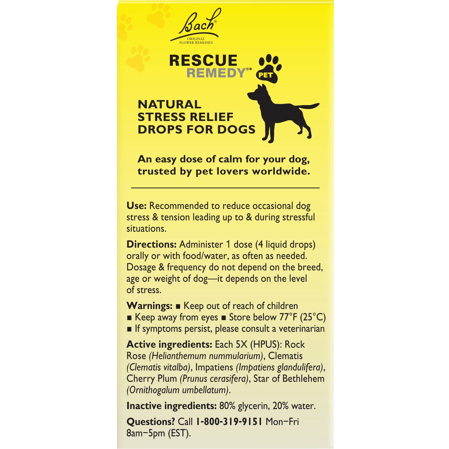 Bach RESCUE REMEDY PET for Dogs 20mL, Natural Calming Drops, Stress Relief for Dogs & Puppies, Caused by Separation, Thunder, Fireworks, Homeopathic Flower Remedy