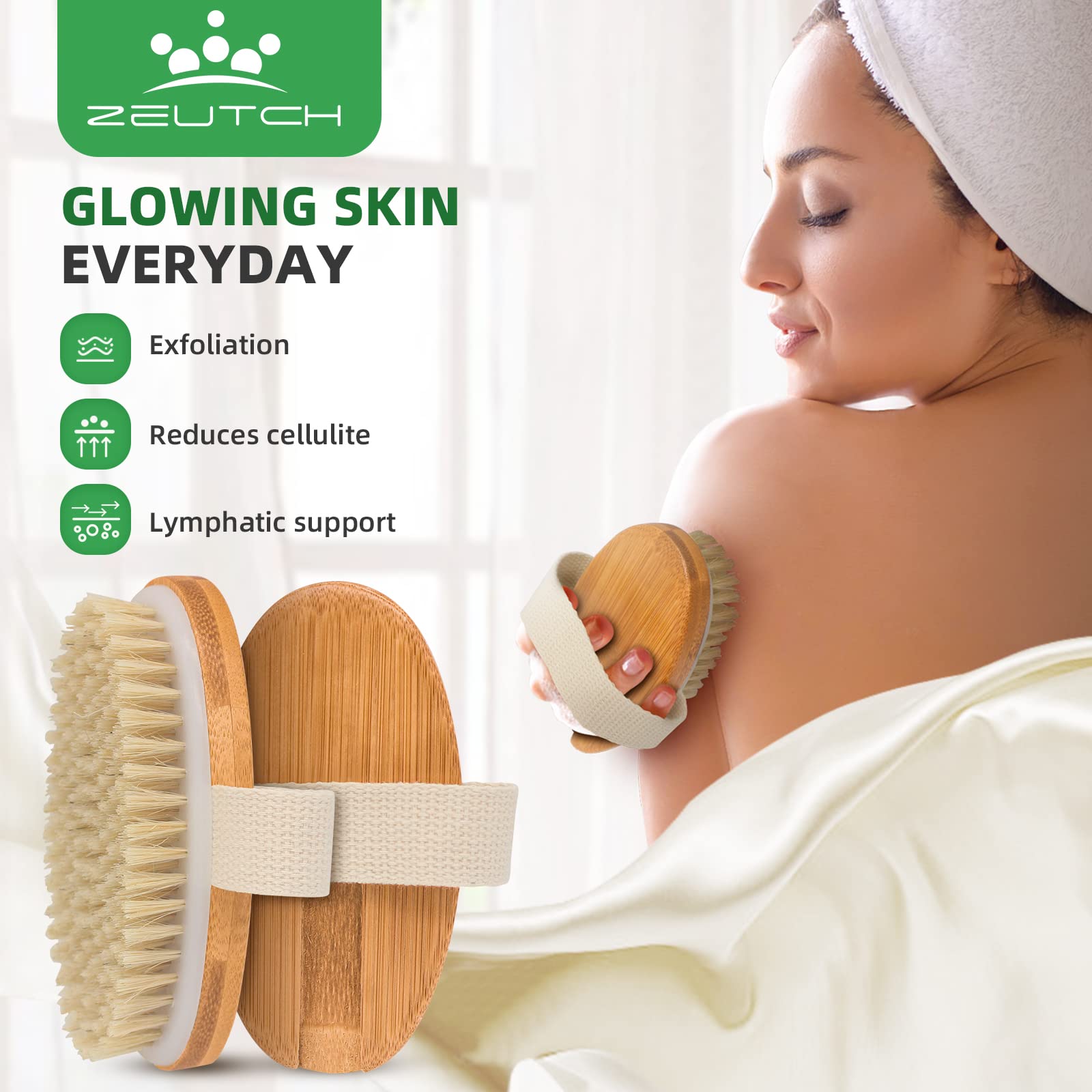 Dry Brushing Body Brush Anti Cellulite Treatment Skin Smoother Scrubber,  Boar Bristles Long Handled, Thighs Buttocks Back Massager, Ayurvedic