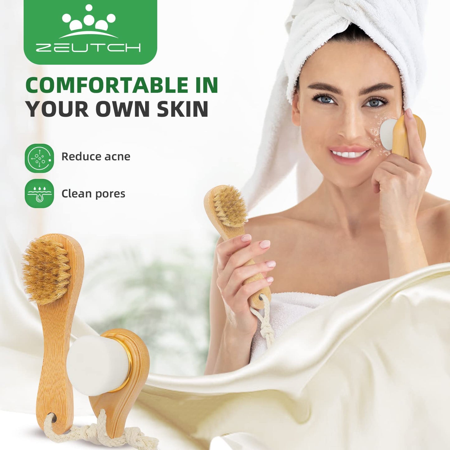 Premium Dry Brushing Body Brush Set for Lymphatic Drainage and Cellulite Treatment, Natural Boar Bristle Body Brush, Long Handle Body Brush, Face Cleansing Brush,Great Gift for A Glowing Skin, 5 Pack