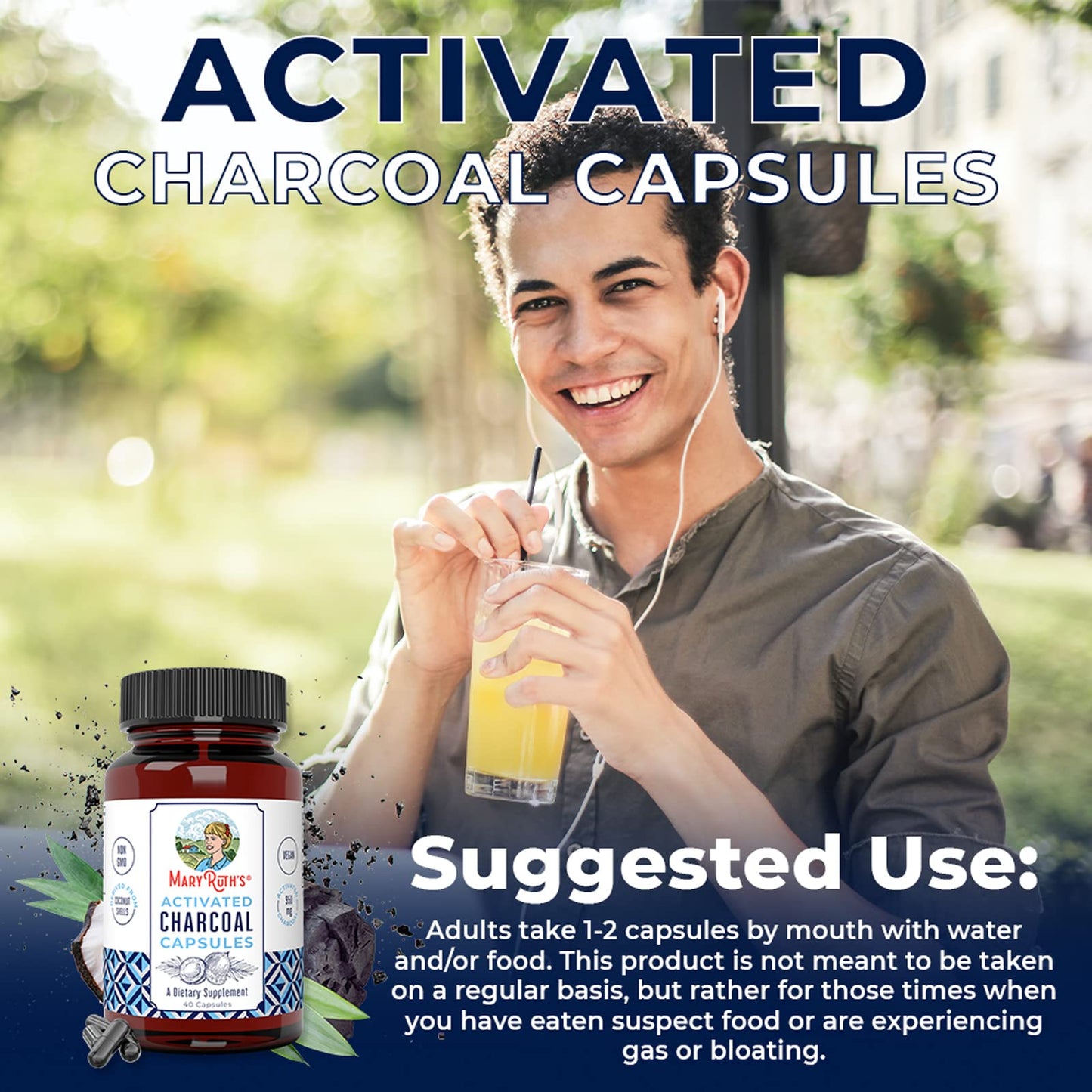 MaryRuth Organics Activated Charcoal Capsules | Supplement for Natural Detoxification | Alleviates Gas | Derived from Coconut Shells | Vegan | Non-GMO | Gluten Free | 40 Count