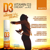 BIOLABS PRO All Natural Vitamin D3 10000IU Vitamin D Cream - Maximum Strength - Fight Vitamin D Deficiency Naturally - with Vitamin K2 & Olive Leaf Extract - Safe & Effective (10,000IU - 3.0oz)