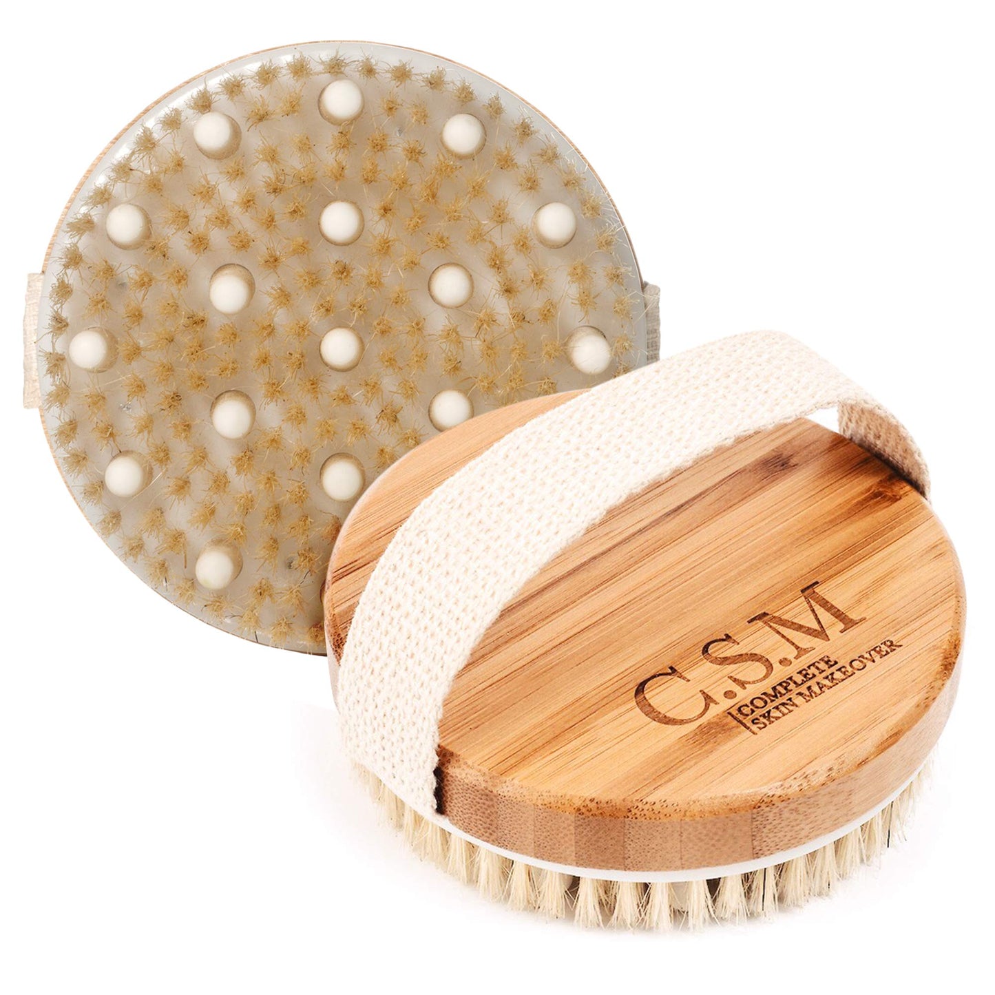 CSM Dry Body Brush for Beautiful Skin - Solid Wood Frame & Boar Hair Exfoliating Brush to Exfoliate & Soften Skin, Improve Circulation, Stop Ingrown Hairs, and Reduce The Appearance Cellulite