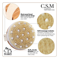 CSM Dry Body Brush for Beautiful Skin - Solid Wood Frame & Boar Hair Exfoliating Brush to Exfoliate & Soften Skin, Improve Circulation, Stop Ingrown Hairs, and Reduce The Appearance Cellulite