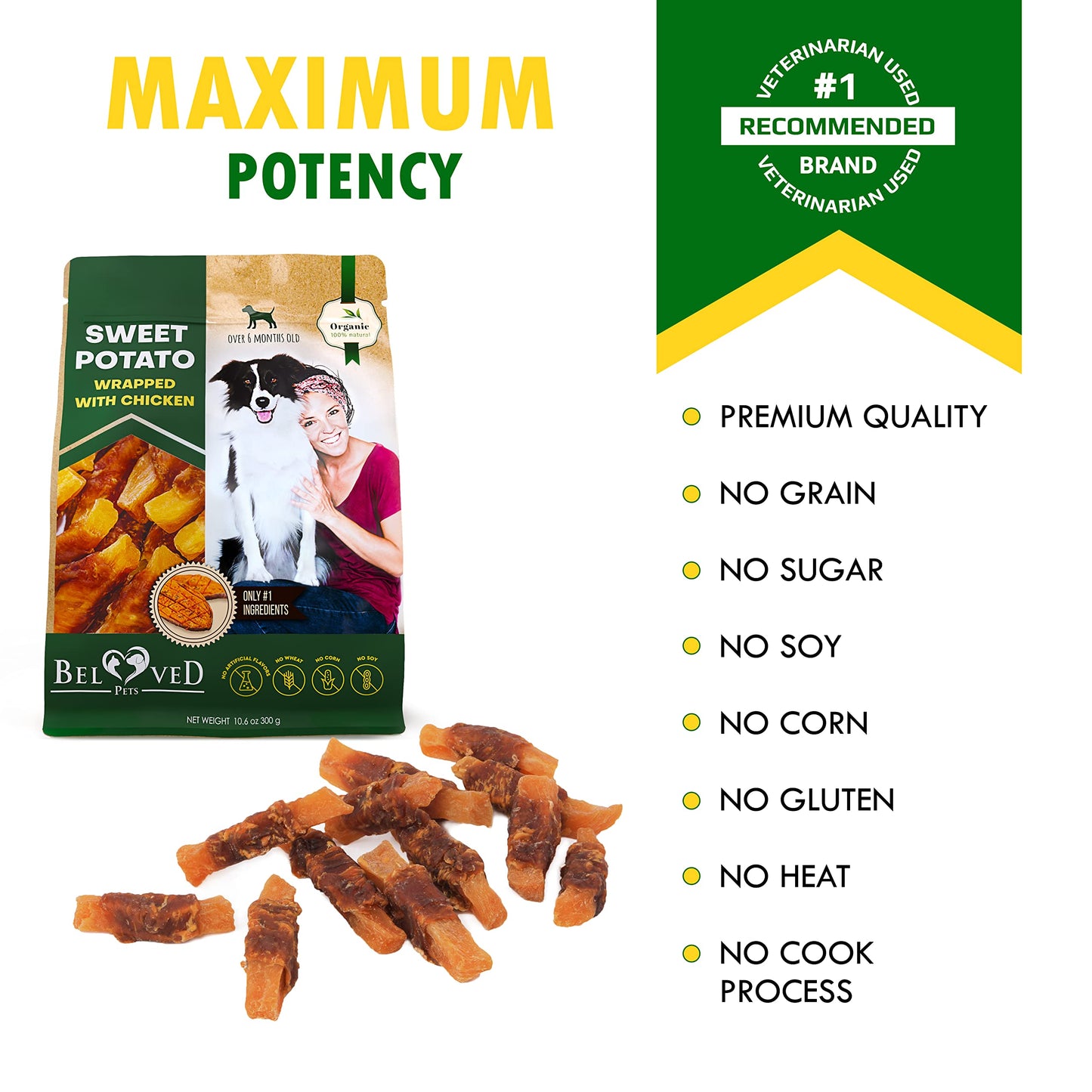 Dog Sweet Potato Wrapped with Chicken & Pet Natural Chew Treats - Grain Free Organic Meat & Human Grade Dried Snacks in Bulk - Best Twists for Training Small & Large Dogs - Made for USA (Sweet Potato)